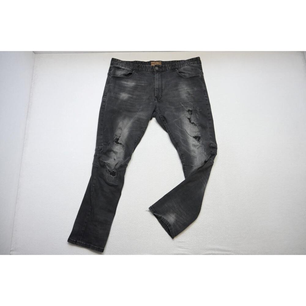 Grindhouse Slim Straight‎ Destroyed Black Denim Jeans Mens Size 42 x 32